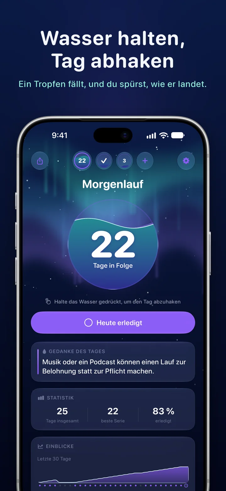 Ripply: Halte das Wasser gedrückt, um den Tag zu markieren