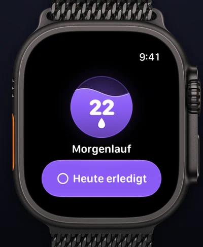 Ripply auf der Apple Watch: eine Serie von 22 Tagen und eine Taste zum Abhaken
