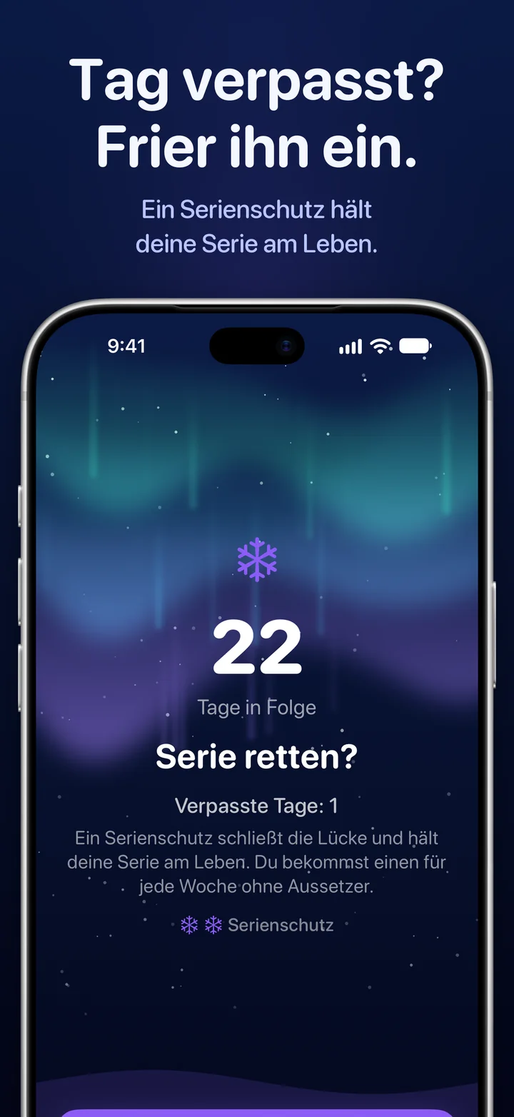 Ripply bietet nach einem verpassten Tag einen Serienschutz an, um eine Serie von 22 Tagen zu retten