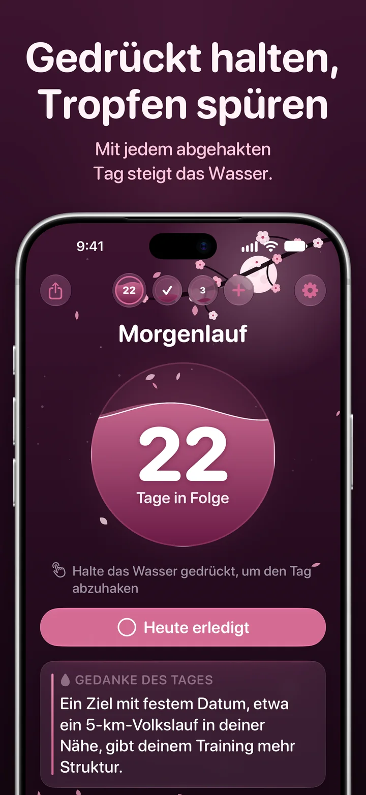 Ripply: Halte das Wasser gedrückt, um den heutigen Tag abzuhaken