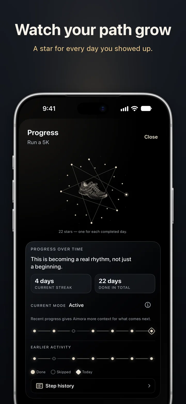 Aimora: watch your path grow, a star for every day you showed up