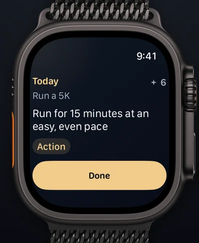 Aimora on Apple Watch: today’s step with a Done button
