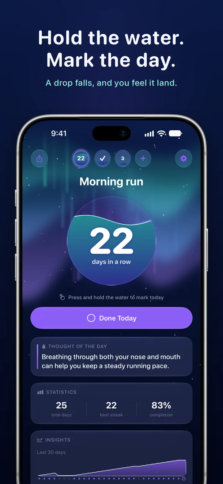 Ripply: hold the water to mark the day