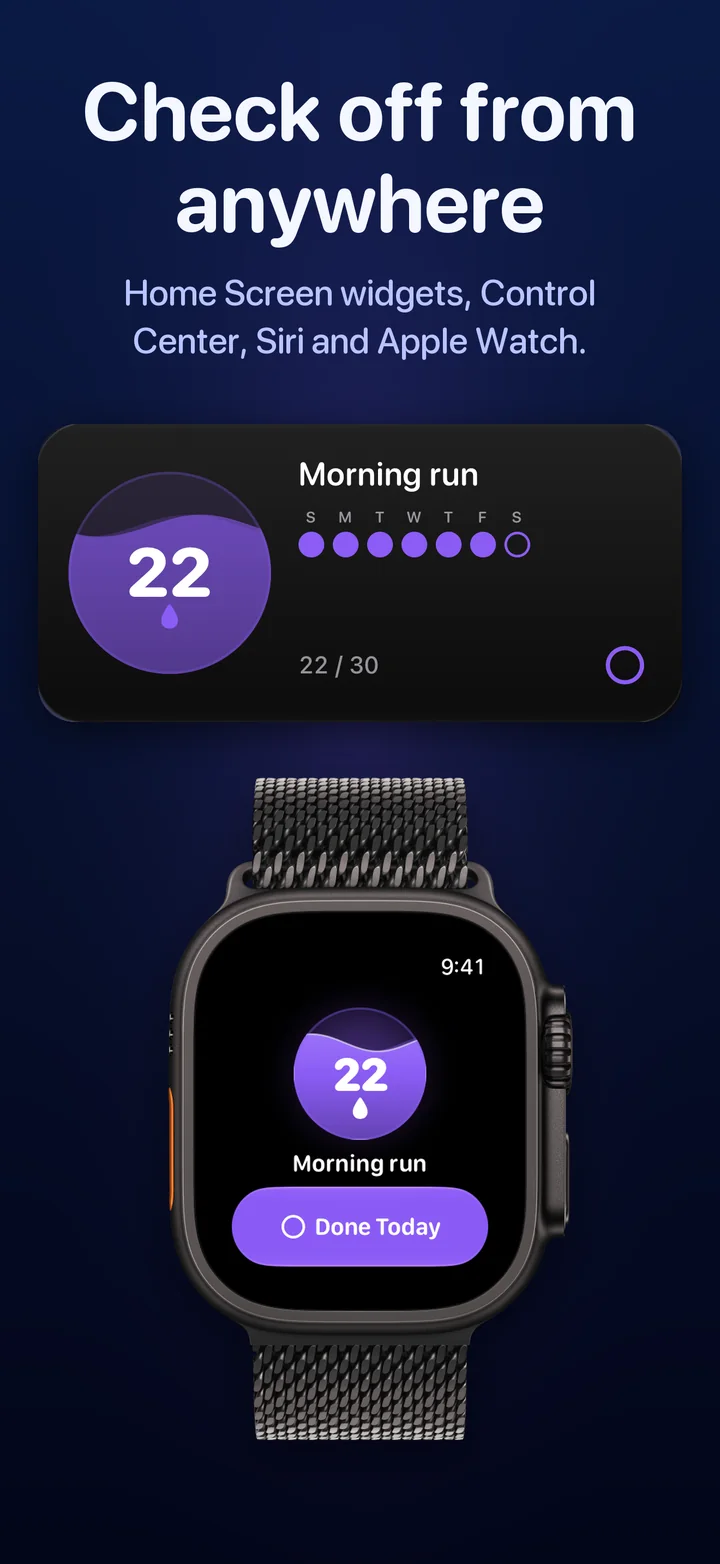 A Ripply widget on the Home Screen and Ripply on Apple Watch