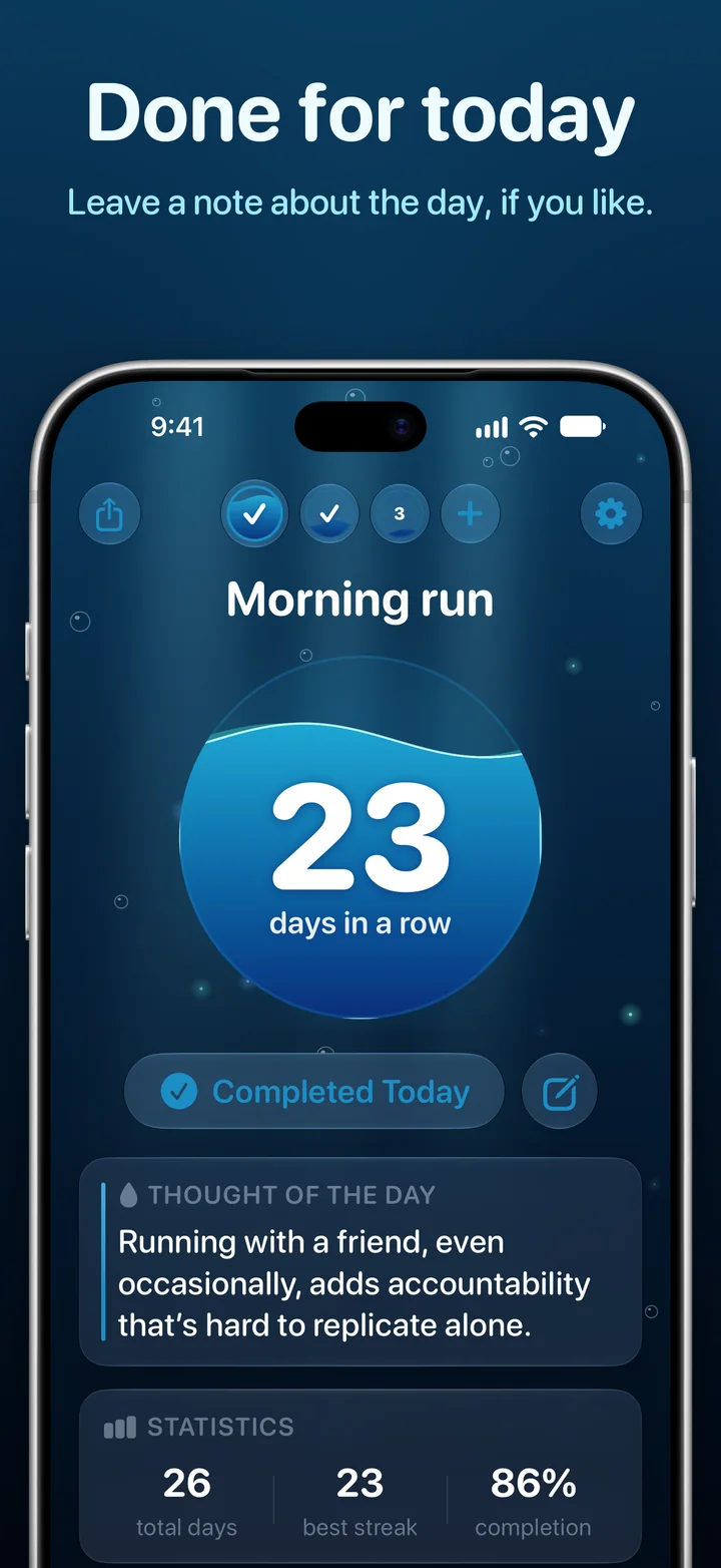 Ripply: the day is marked, with a button to add a note