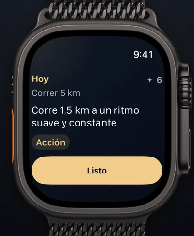 Aimora en el Apple Watch: el paso de hoy con un botón para completarlo
