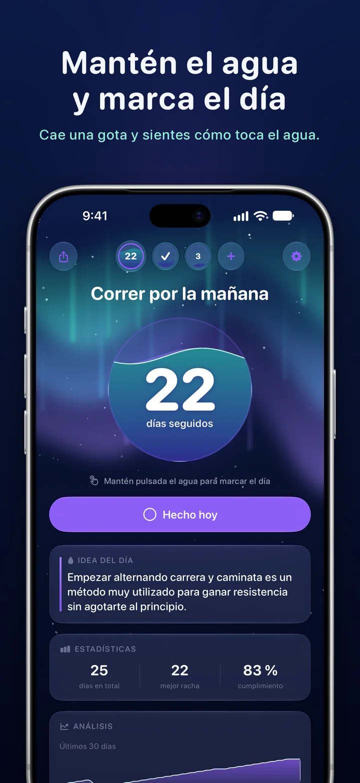 Ripply: mantén pulsada el agua para marcar el día