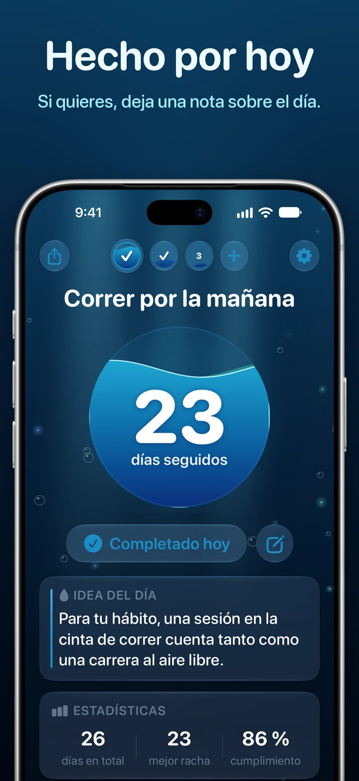 Ripply: el día ya está marcado, con un botón para añadir una nota