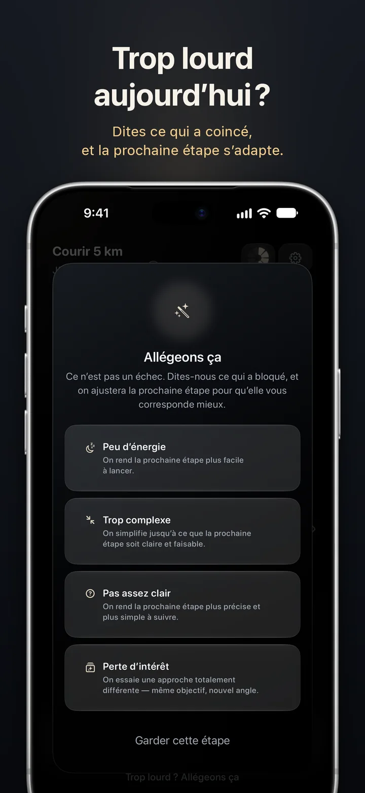 Aimora : trop pour aujourd’hui ? Dites ce qui a coincé, et l’étape suivante s’ajuste