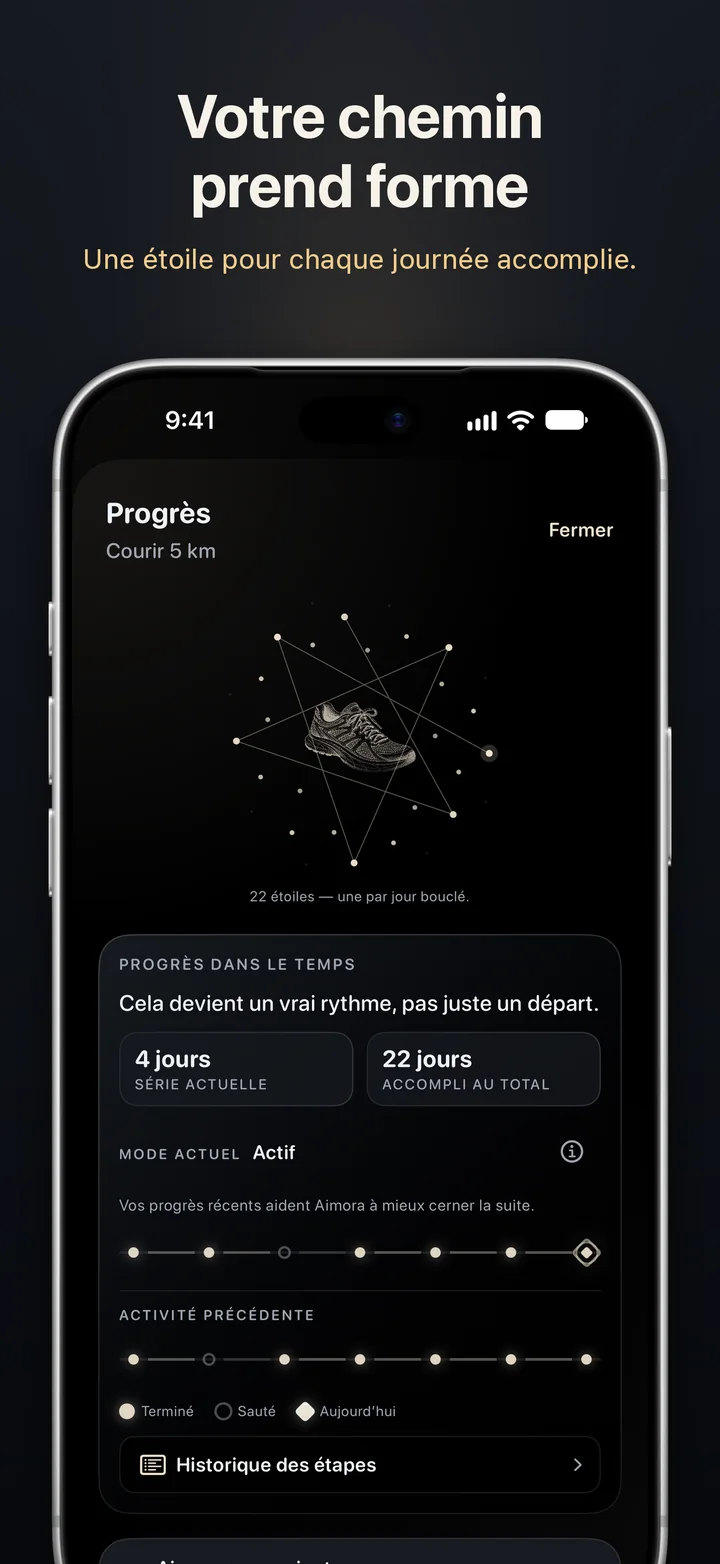 Aimora : regardez votre chemin grandir, une étoile pour chaque jour tenu