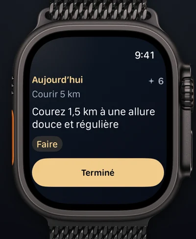 Aimora sur Apple Watch : l’étape du jour avec un bouton pour la valider