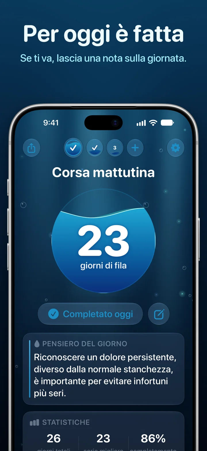 Ripply: la giornata è segnata, con un pulsante per aggiungere una nota