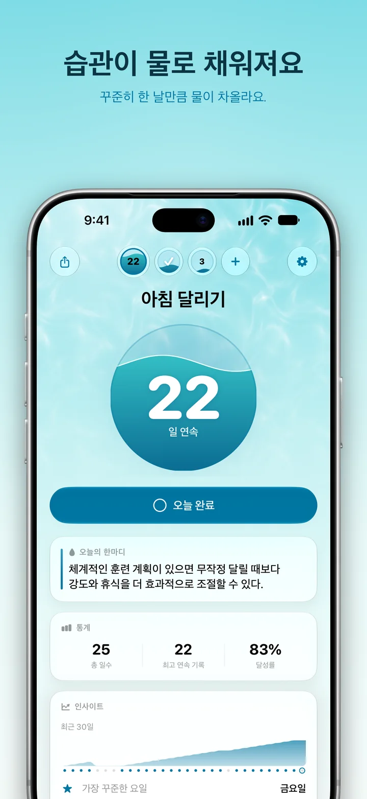Ripply: 습관이 차오르는 걸 지켜보세요