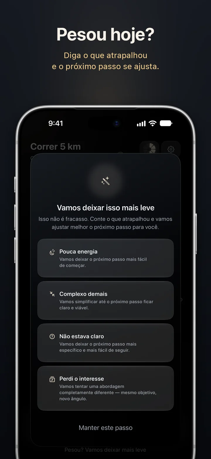 Aimora: muito para hoje? Diga o que atrapalhou e o próximo passo se ajusta