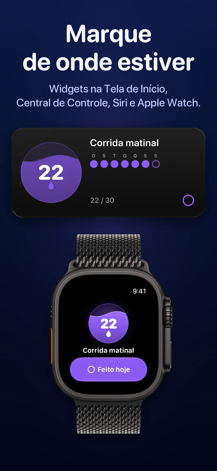 Um widget do Ripply na Tela de Início e o Ripply no Apple Watch