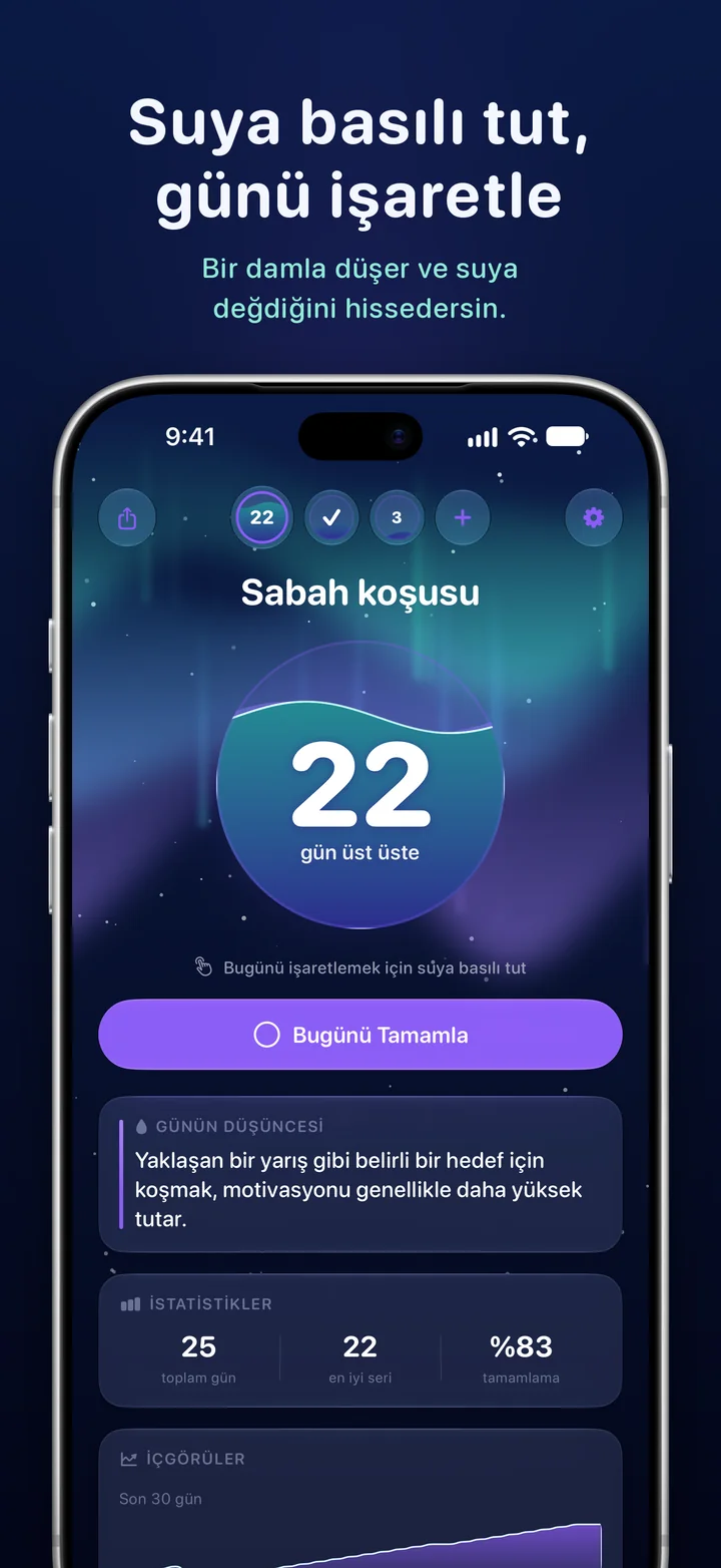 Ripply: günü işaretlemek için suya basılı tut