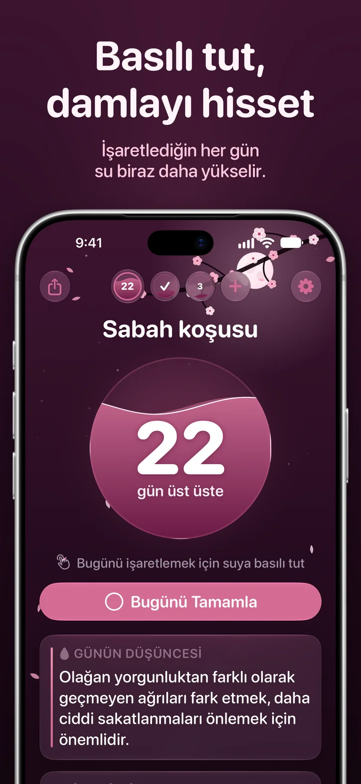 Ripply: bugünü işaretlemek için suya basılı tut